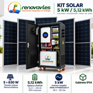 Kit Solar 3,15 kWp – Sistema Integrado Todo en Uno 5 kW + Batería LiFePO4 5,12 kWh