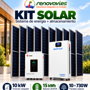 Kit Solar 7,30 kWp MERITSUN – Inversor Cargador SRNE 10 kW + Batería LiFePO4 15 kWh