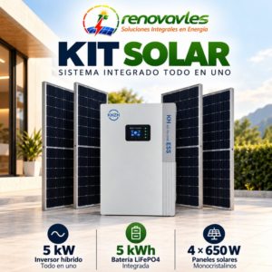 Kit Solar 2,6 kWp KHE – Inversor Híbrido 5 kW + Batería LiFePO4 5,12 kWh
