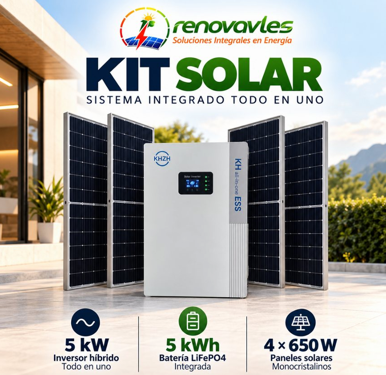 Kit Solar 2,6 kWp KHE – Inversor Híbrido 5 kW + Batería LiFePO4 5,12 kWh